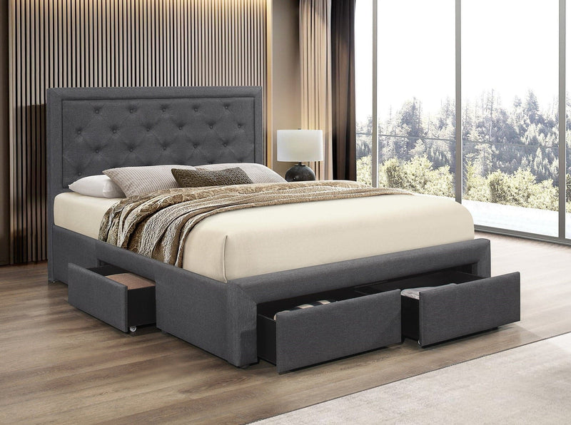 Contemporary Linen Fabric Bed with Pull Out Side and Front Drawers IF 5295