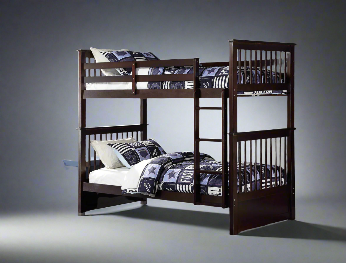 Single over Single Convertible Wood Bunk Bed in Espresso Colour Convertible