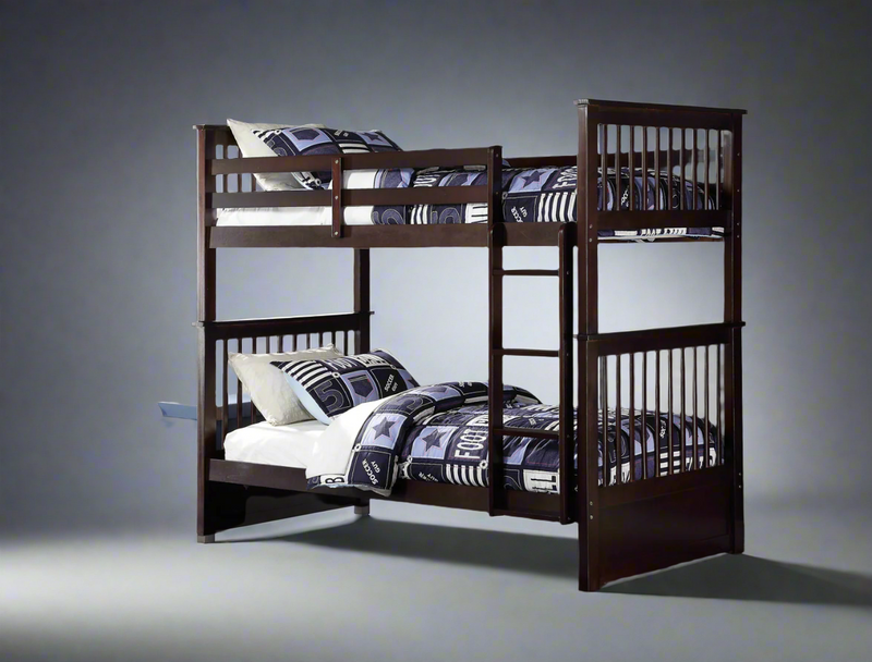 Single over Single Convertible Wood Bunk Bed in Espresso Colour Convertible