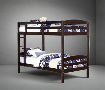 Espresso Wooden Twin over Twin Bunk Bed Convertible to Two Twin Beds