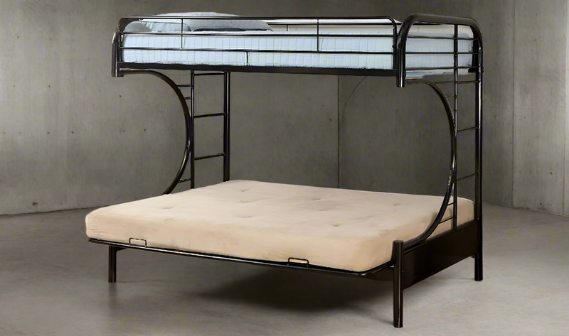 Black Metal Single over Double C Futon Bunk Bed includes Futon Mattress