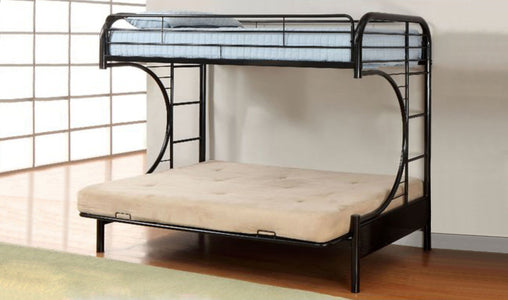 Black Metal Single over Double C Futon Bunk Bed includes Futon Mattress