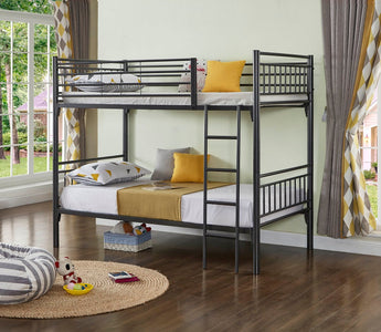 Twin over Twin Grey Metal Bunk Bed Converts to Two Beds