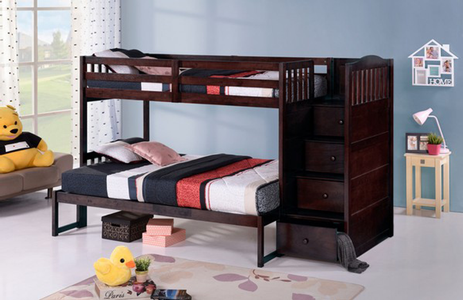 Twin over Double 39"/54" RHF Staircase Bunk Bed in Espresso Includes Drawers