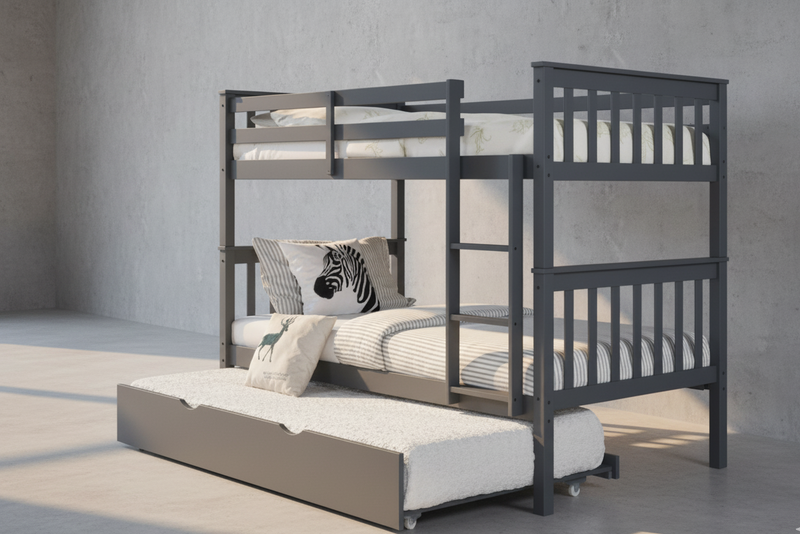 Heavy Duty Gunmetal Metal Bunk Bed Frame - Twin Over Double / Full