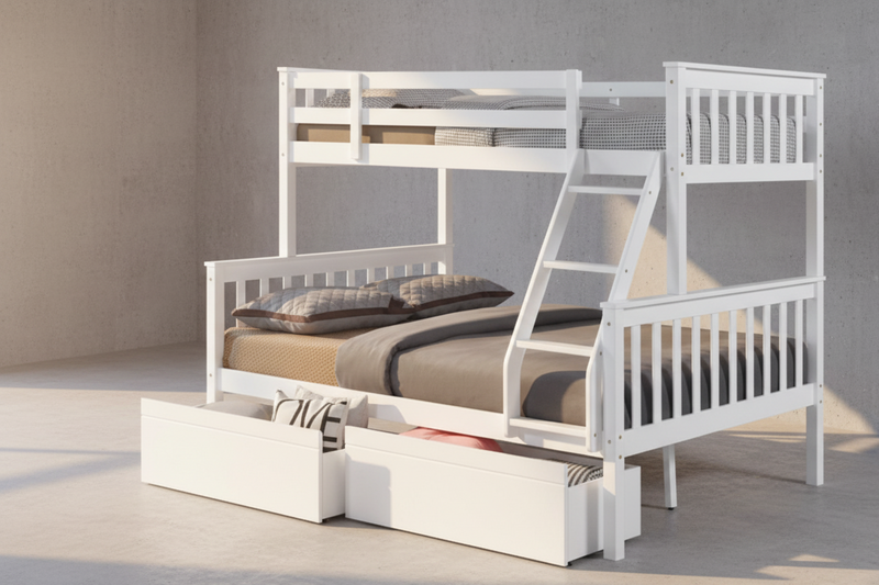 Heavy Duty White Bunk Bed Frame - Twin Over Double / Full