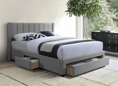 IF 5330 Grey Linen Storage Bed with Underbed Drawers in Double Queen King