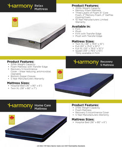Harmony Home Care - Recovery ™ Hospital Bed Mattress 36" x 80" x 6"