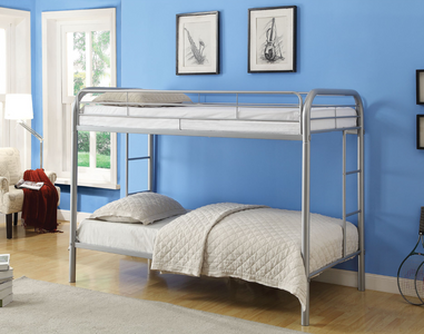 Grey Metal Bunk Bed Twin over Twin Steel Bunk