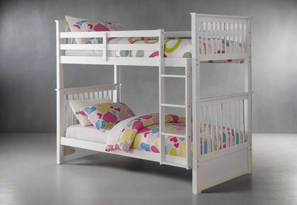 White Mission Wooden Bunk Bed Single over Single (Twin) Converts into Two Beds