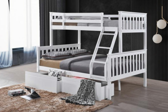Heavy Duty White Bunk Bed Frame - Twin Over Double / Full