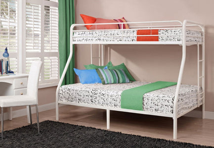 White Metal Twin over Double Full Bunk Bed with stairs