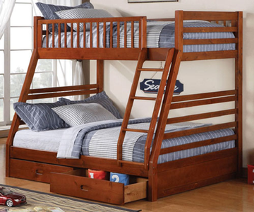 Honey Oak Wooden Bunk Bed Single over Double (Twin / Full) Converts to Two Twin Beds