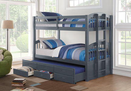 Single over Single Captains Bunk Bed with Pull out Drawer and Trundle