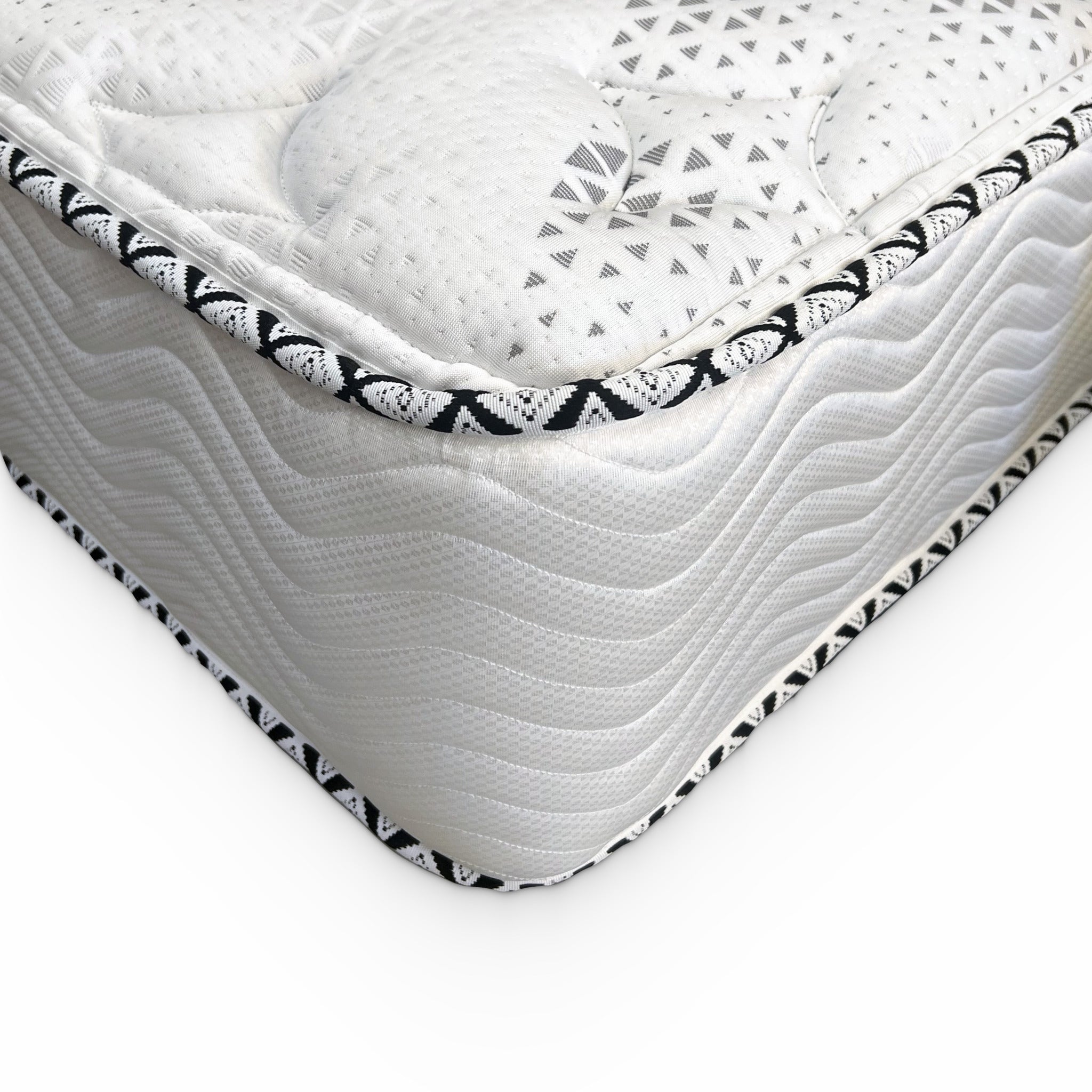 Corner close-up of the Breeze Cool Max 10" Medium Firm Tight top Hybrid / Pocket Coil mattress