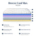 Inside the Breeze Cool Max mattress: Cool Max cover, diamond quilt, bio foam, medium hard foam, Quantum Edge pocket coils and soy foam
