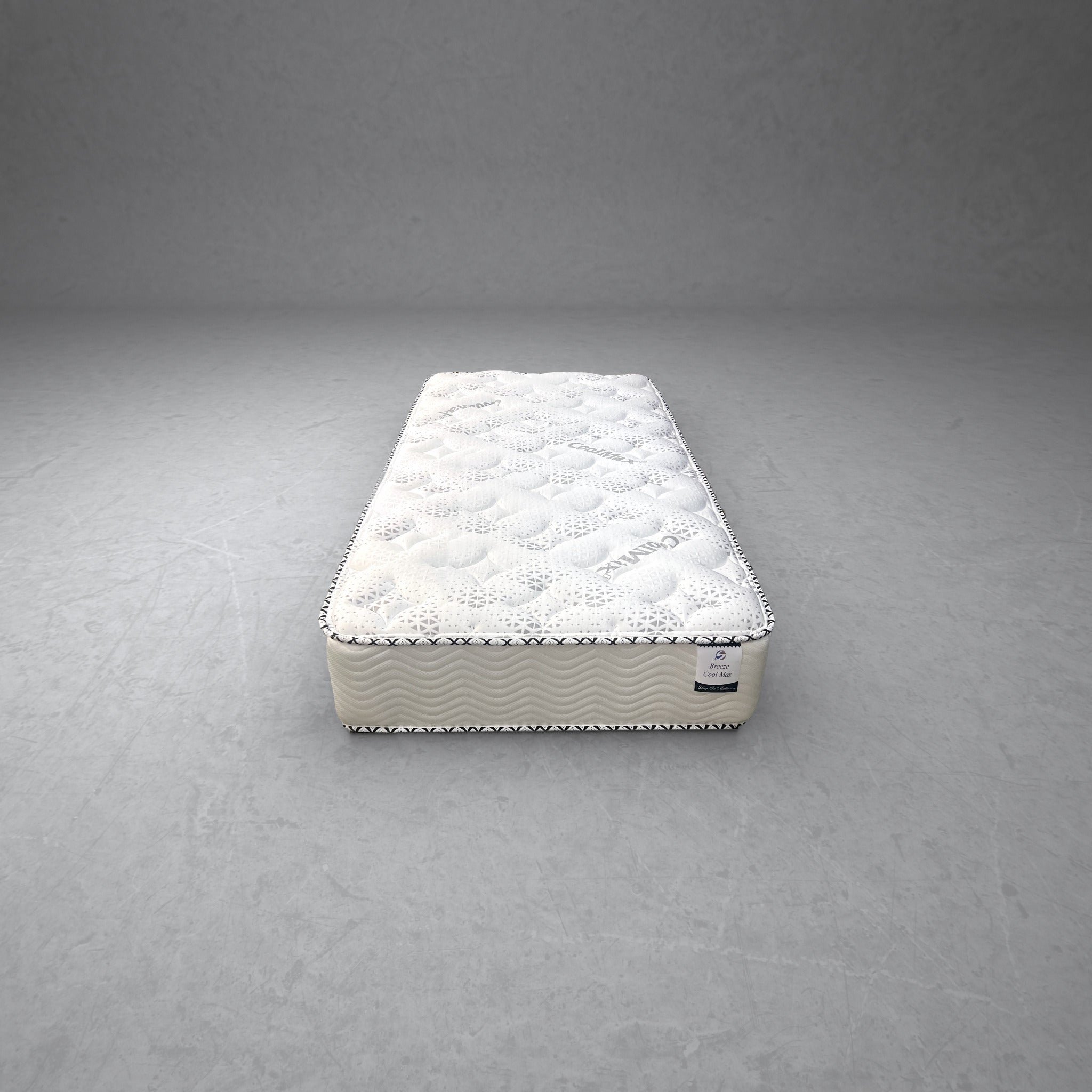 Twin XL Breeze Cool Max 10" Medium Firm Tight top mattress on a concrete background