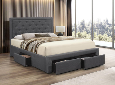 Contemporary Linen Fabric Bed with Pull Out Side and Front Drawers IF 5295
