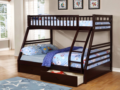 Espresso Bunk Bed Twin over Double / Full includes Drawers Converts to two