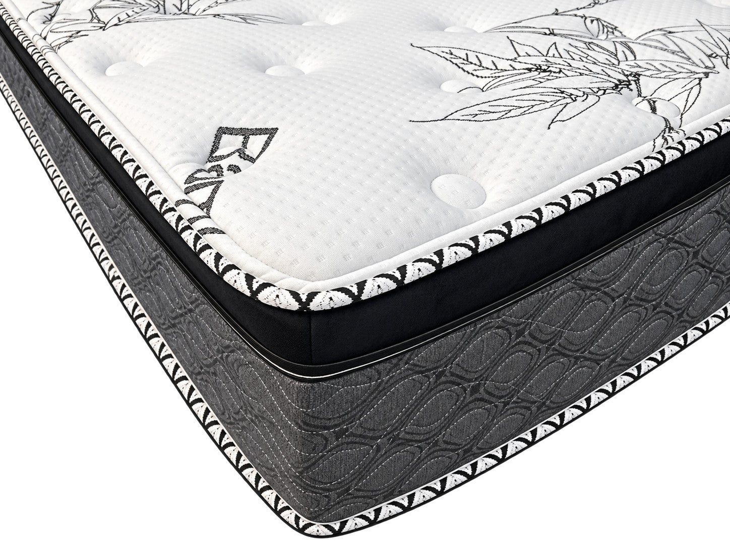 Close-up of the Spinal Rest Euro top corner, quilted bamboo cover and border