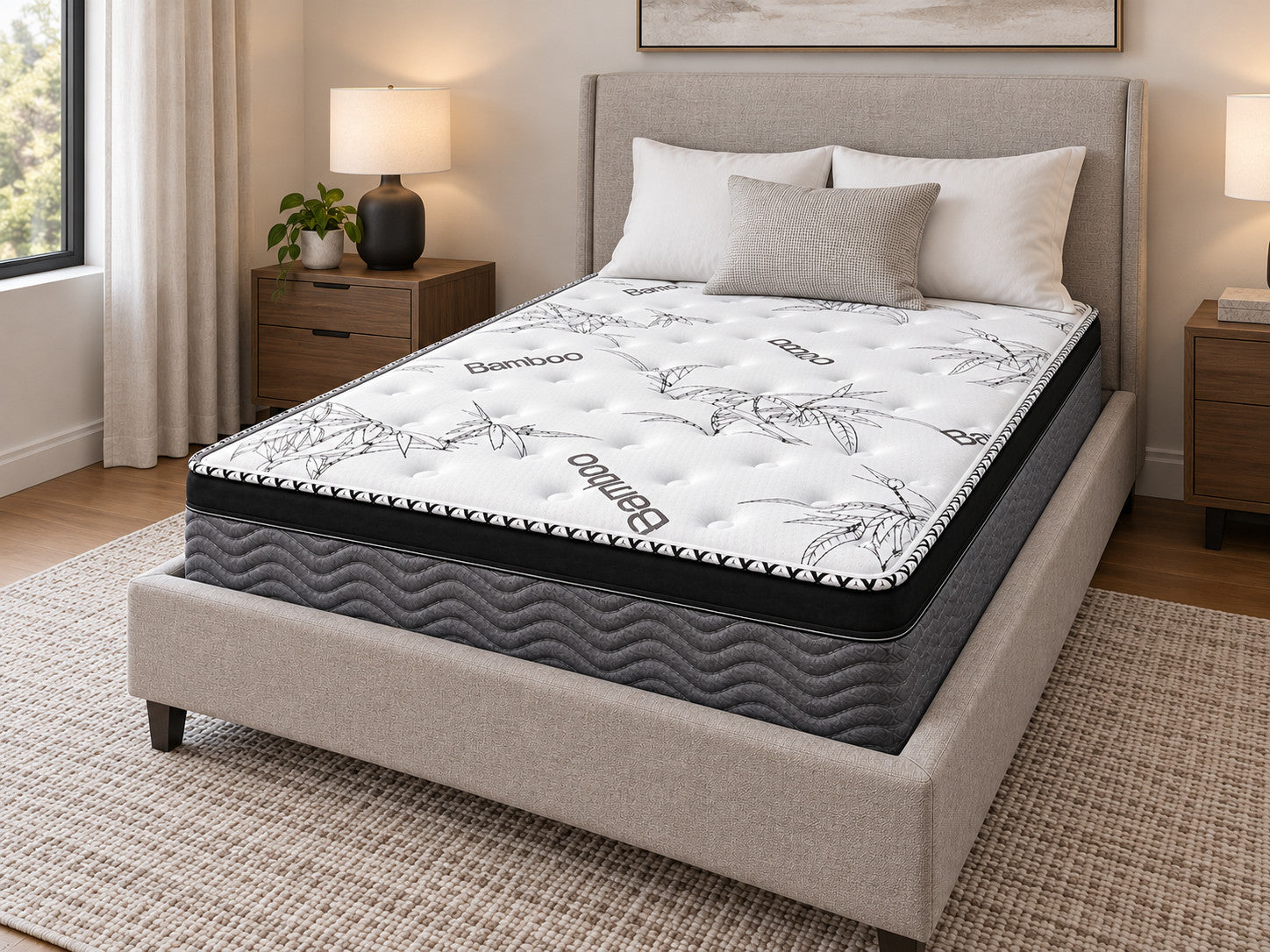 Double Full XL Spinal Rest 11" Firm Euro top mattress in a bedroom