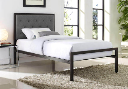 Grey Fabric Headboard Padded Bed Queen Bed - DirectBed