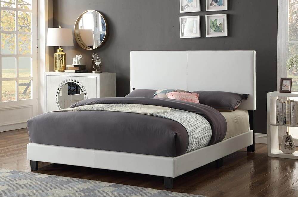 Bonded Leather Platform Headboard & Bed King / White - DirectBed