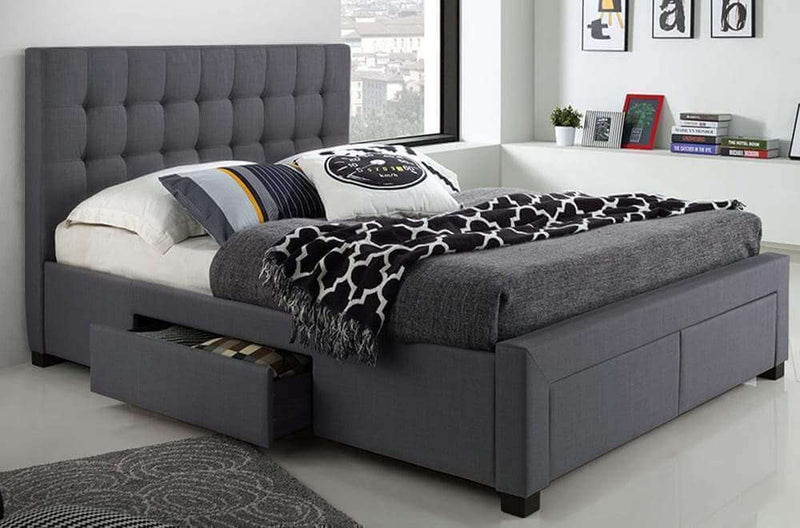 Linen-Style Fabric Platform Bed with Storage