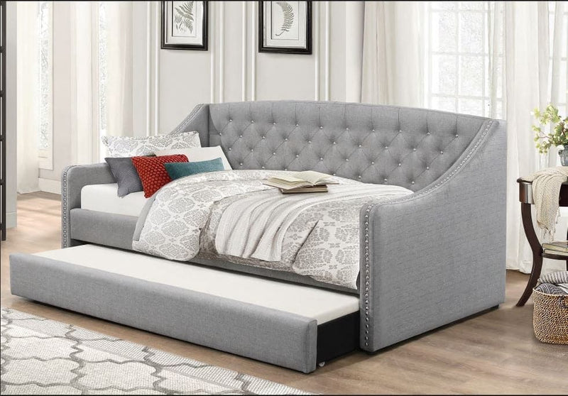 Nailhead Accents Pull-Out Single Trundle Bed