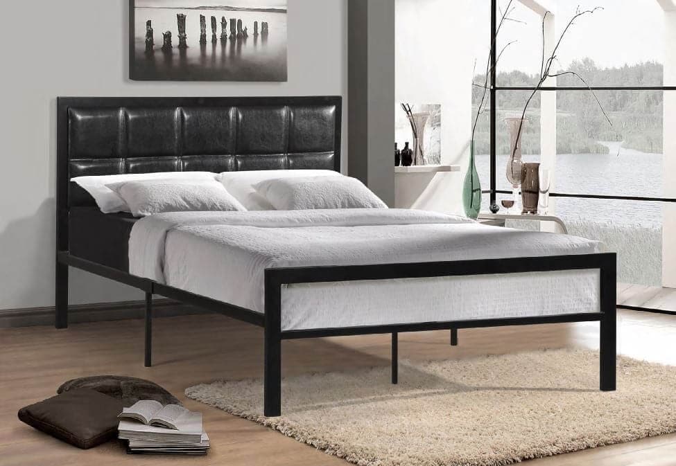 Black Padded Headboard Metal Bed - DirectBed