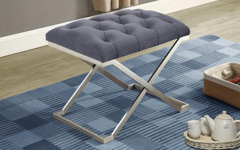 Grey Velvet Fabric Stainless Steel Legs Ottoman - DirectBed