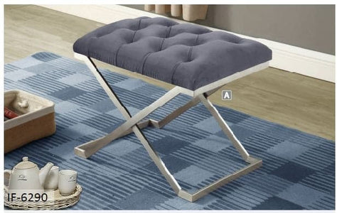 Grey Velvet Fabric Stainless Steel Legs Ottoman - DirectBed