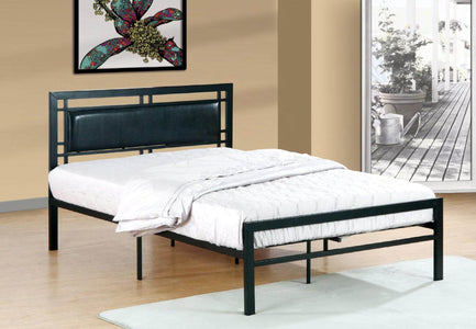 Black Metal Bed With A Padded Headboard Queen Bed - DirectBed