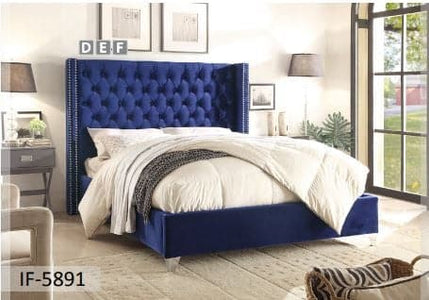 Blue Velvet Fabric Bed With Mattress Support - DirectBed