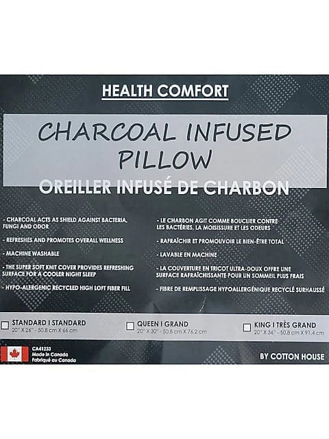 Charcoal Bamboo Pillow : Charcoal Infused Pillow, Hypoallergenic, Made In Canada - DirectBed | Mattress Stores Hamilton, Niagara Falls, St Catharines, Stoney Creek, Burlington, Oakville, Ancaster