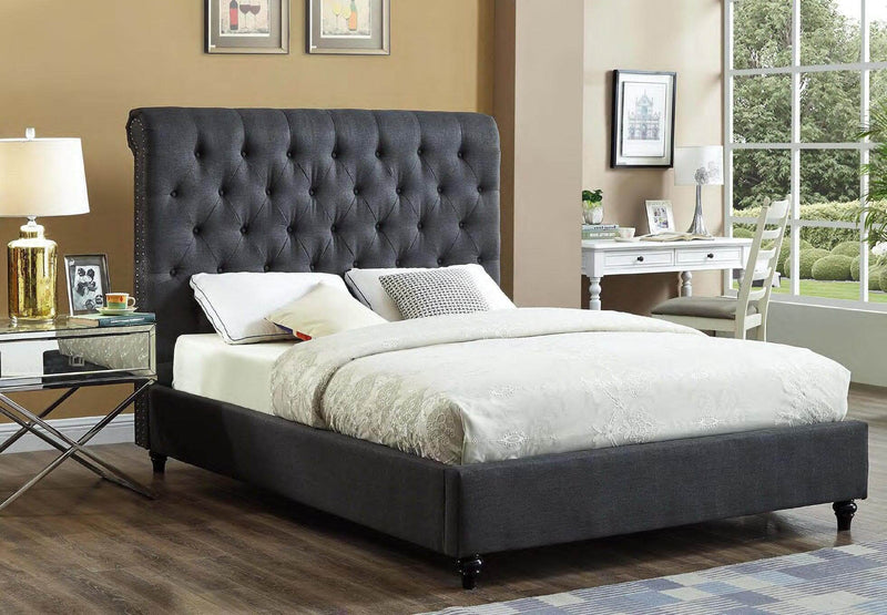 Charcoal Fabric Bed with Nailhead