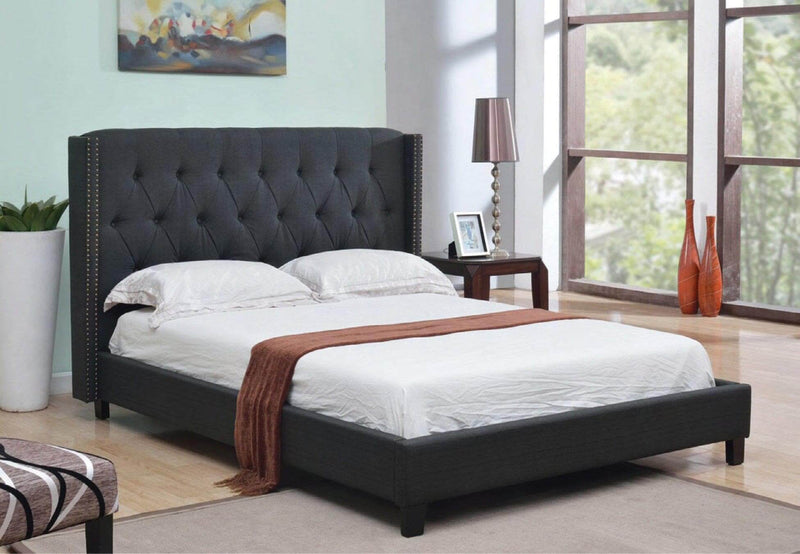Charcoal Fabric Nailhead Bed