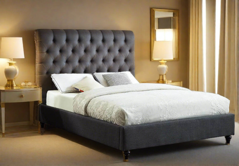 Charcoal Fabric Sleigh Bed