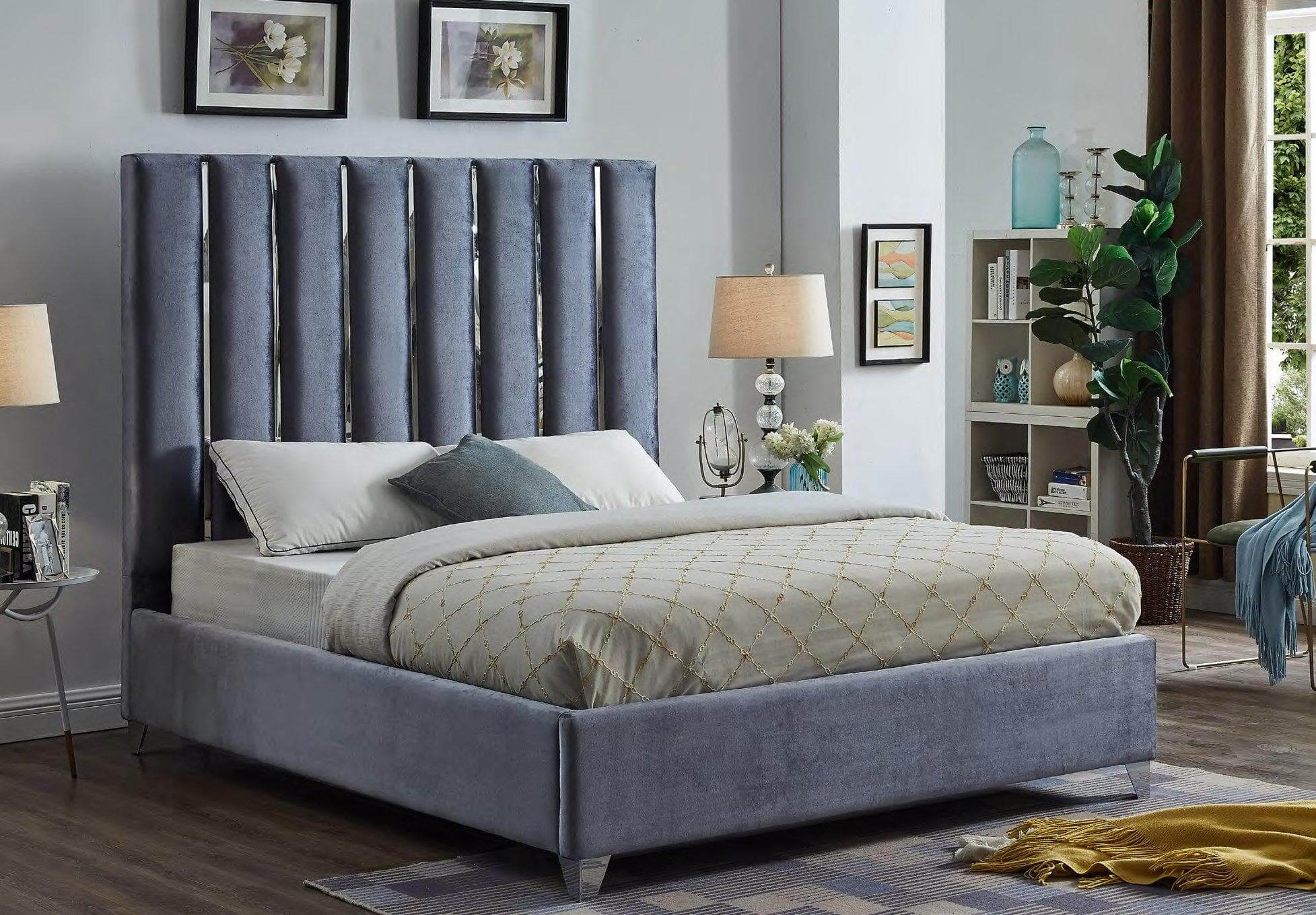 Chrome Velvet Grey Bed - DirectBed