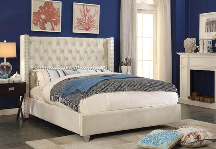 Creme Fabric Velvet Bed King Bed - DirectBed