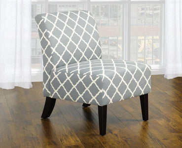Grey Fabric Accent Chair With Quatrefoil Design Chair 30”L 22”W 32”H - DirectBed
