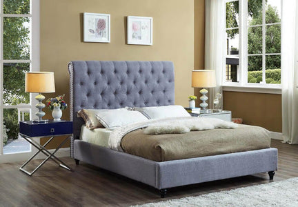Grey Fabric Bed with Nailhead - DirectBed