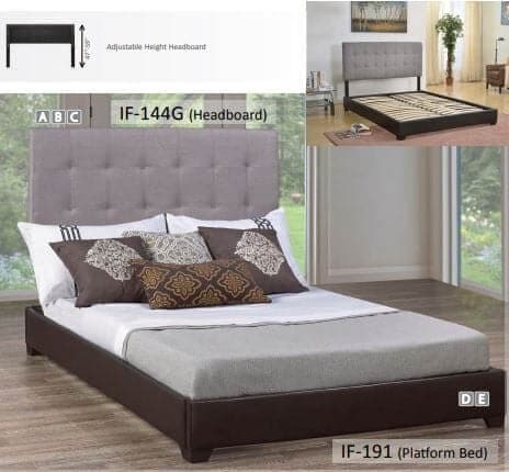 Grey Fabric Headboard optional Espresso Platform shown - DirectBed