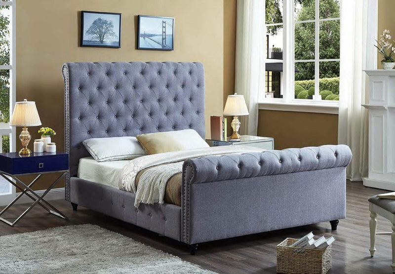 Grey Fabric Sleigh Bed