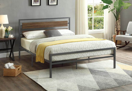 Grey Steel Frame Wood Panel Bed Single Bed - DirectBed