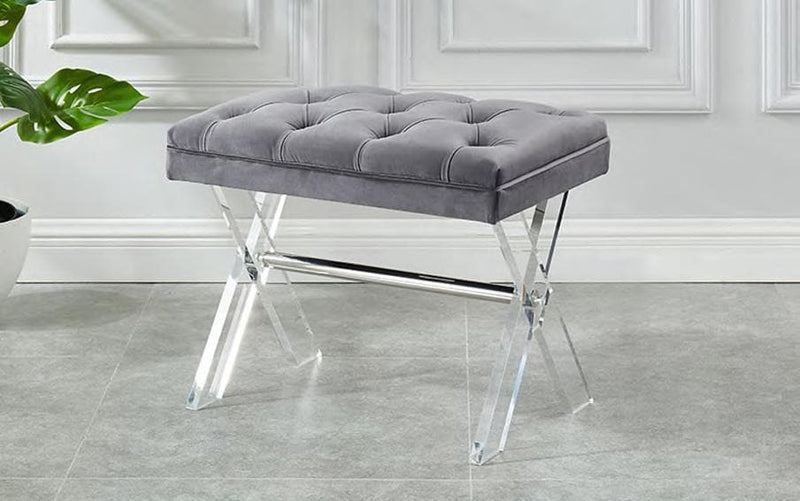 Grey Velvet Fabric Bench with Deep Tufting