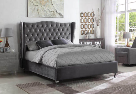 Truman Velvet Fabric Nailhead Bed King Bed - DirectBed