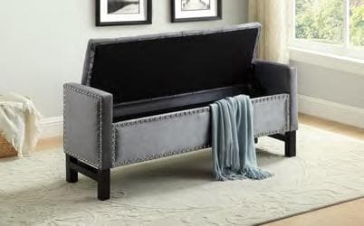 Grey Velvet Storage Bench with Chrome Nailhead 50”L x 16”W x 22”H - DirectBed