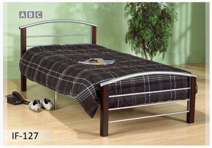 Silver Dark Cherry Posts Metal Bed - DirectBed