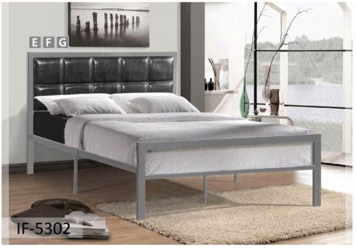 Grey Padded Headboard Metal Bed - DirectBed